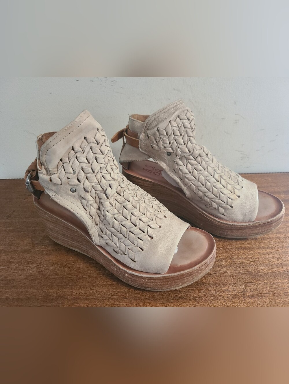 A.S.98 Newbury Wedge Sandals in Bone Size 37